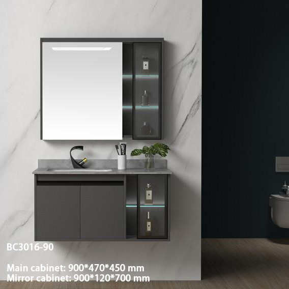 80CM Lighted Vanity Sink Restroom Furniture Vanities Metal Feet Customized And Comb Floating Bathroom Cabinet Grey