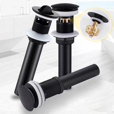 Modern Bathroom Black Brass Pop Up  Sink Drainer Waste Top Wash Strainer Drain Stopper