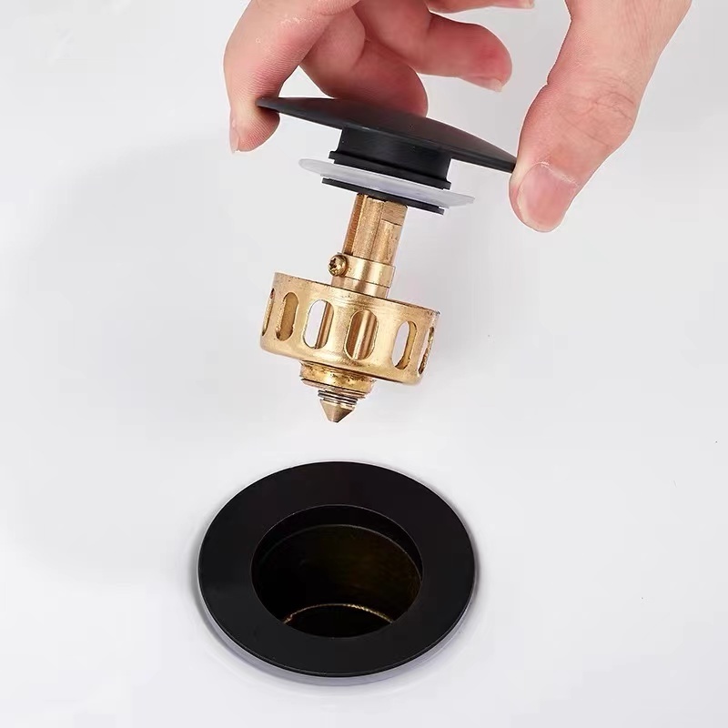 Modern Bathroom Black Brass Pop Up  Sink Drainer Waste Top Wash Strainer Drain Stopper