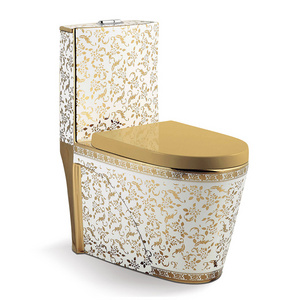 Sanitary Ware Bathroom White And Gold Plated Color Water Closet Commode Wc One Piece Gold Bowl Toilet