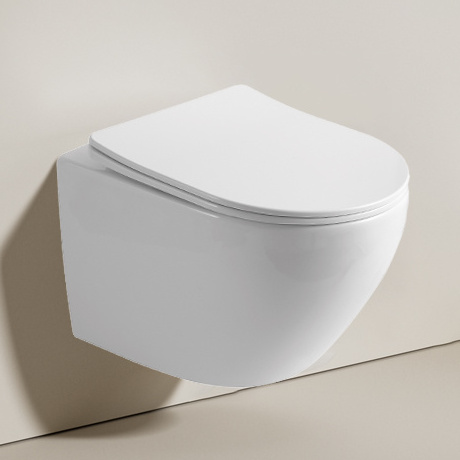 Hot selling hotel home rimless flush wc ceramic floating toilet bowl bathroom wall hung toilet