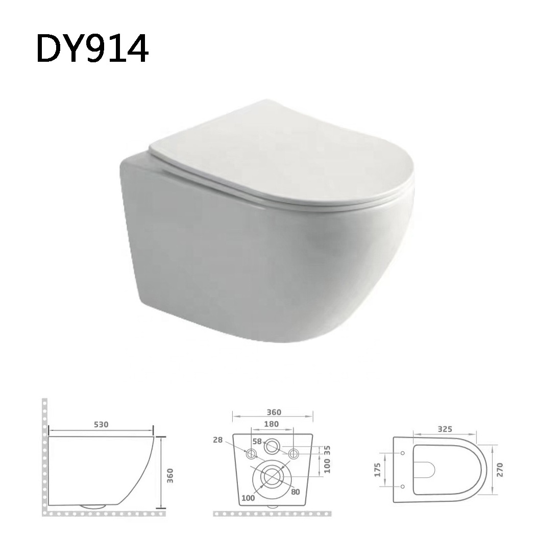 Hot selling hotel home rimless flush wc ceramic floating toilet bowl bathroom wall hung toilet