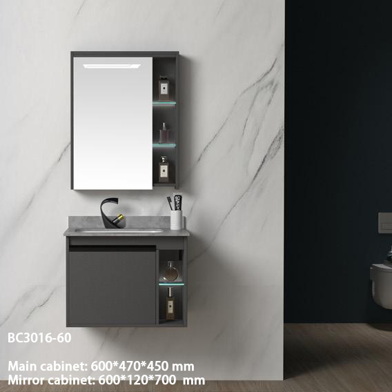 80CM Lighted Vanity Sink Restroom Furniture Vanities Metal Feet Customized And Comb Floating Bathroom Cabinet Grey