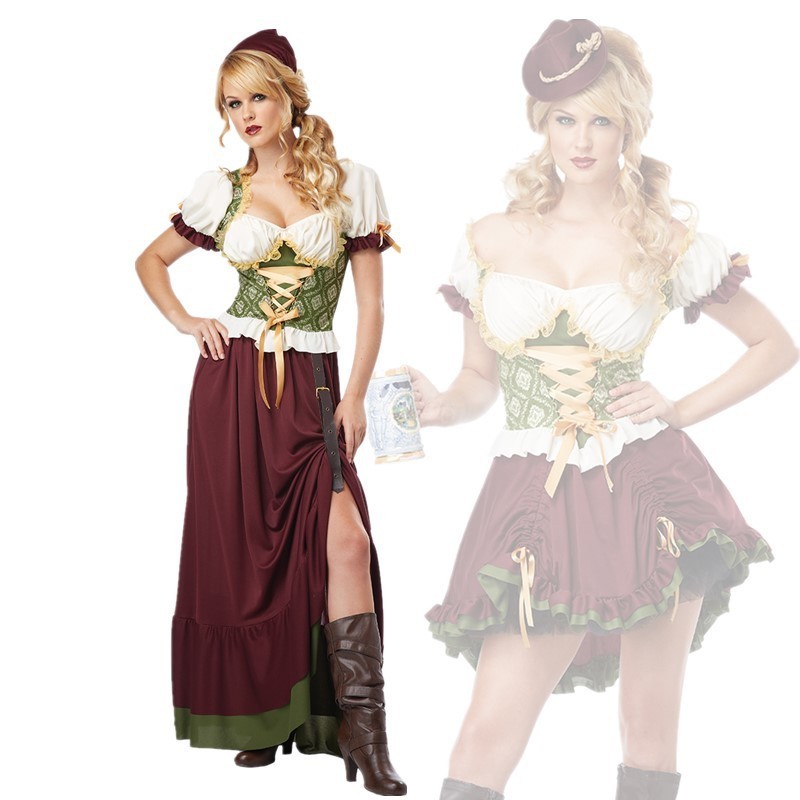 New Halloween Costume German Oktoberfest Women's Split Long Dress Waiter Uniform Bavarian National Traditional Costume