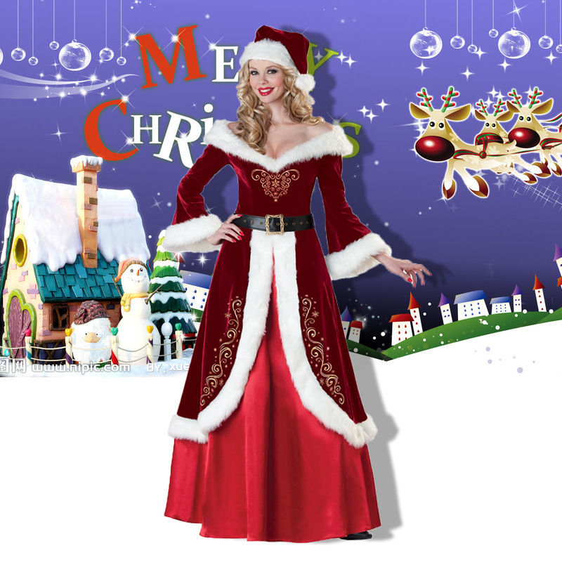 S-3XL plus size Christmas Dance Party Costume Christmas Outfit Performance Uniform Couple Santa Costume