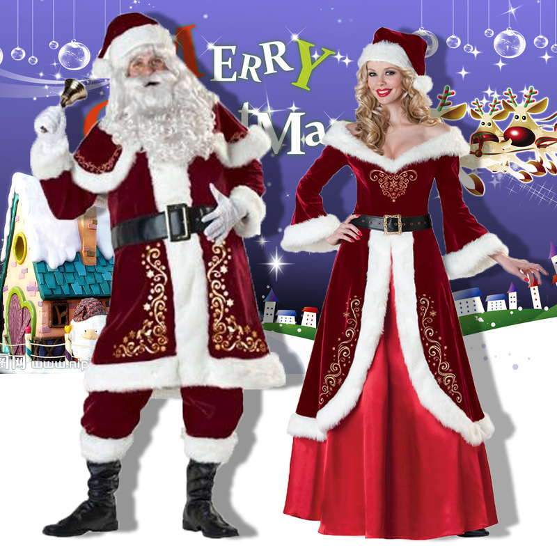 S-3XL plus size Christmas Dance Party Costume Christmas Outfit Performance Uniform Couple Santa Costume