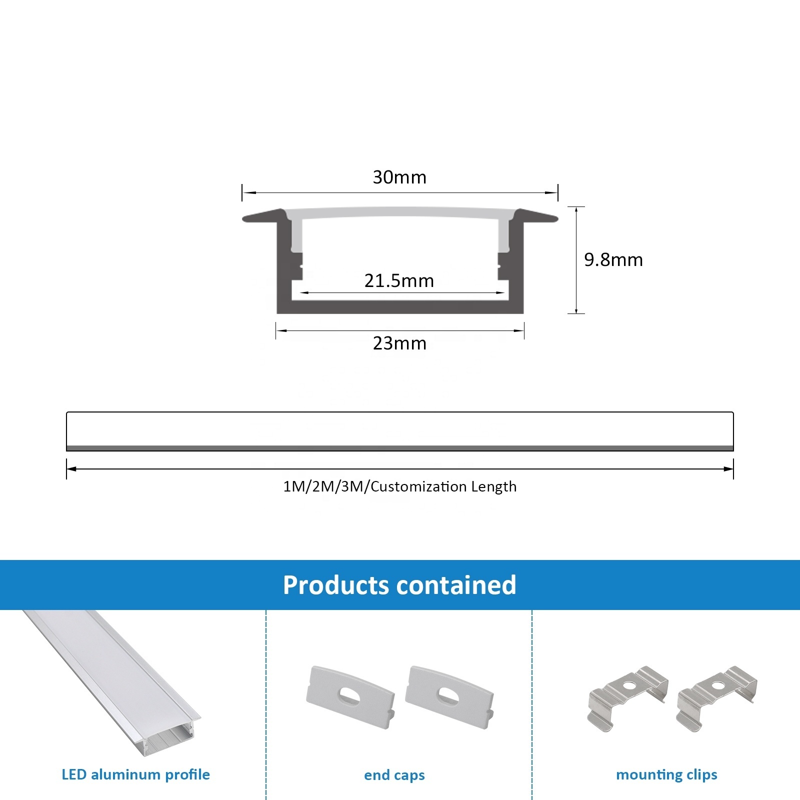 Factory Wholesale 012 Led Aluminum Profile 30*10mm Recessed Silver Black Channel Kitchen Led Light