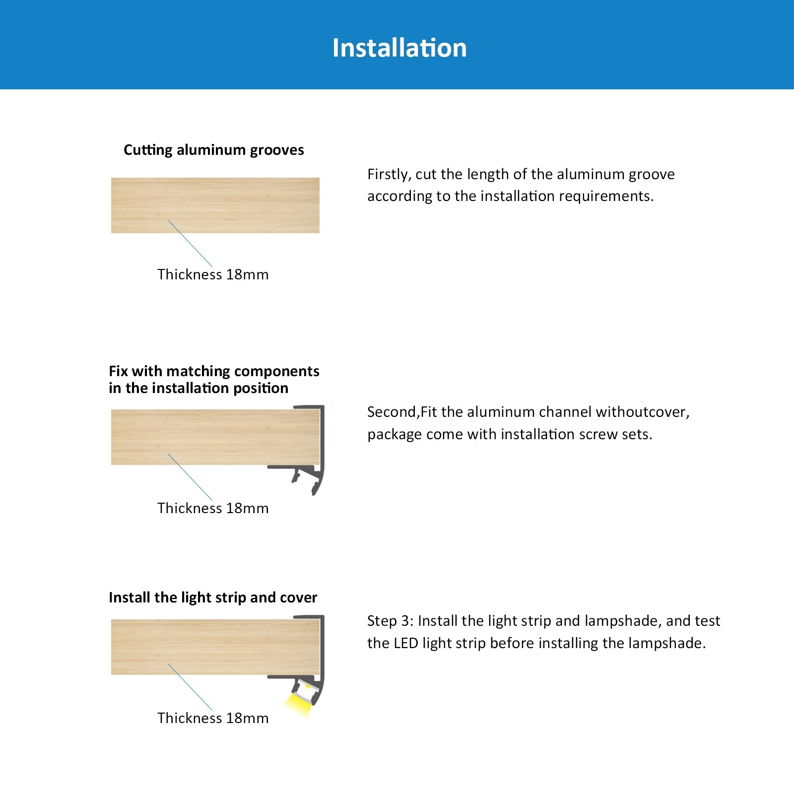 New Arrival 043 Aluminum Profile U Shape Cabinet 18mm Baseboard Surface Mounted Channel For Led Light