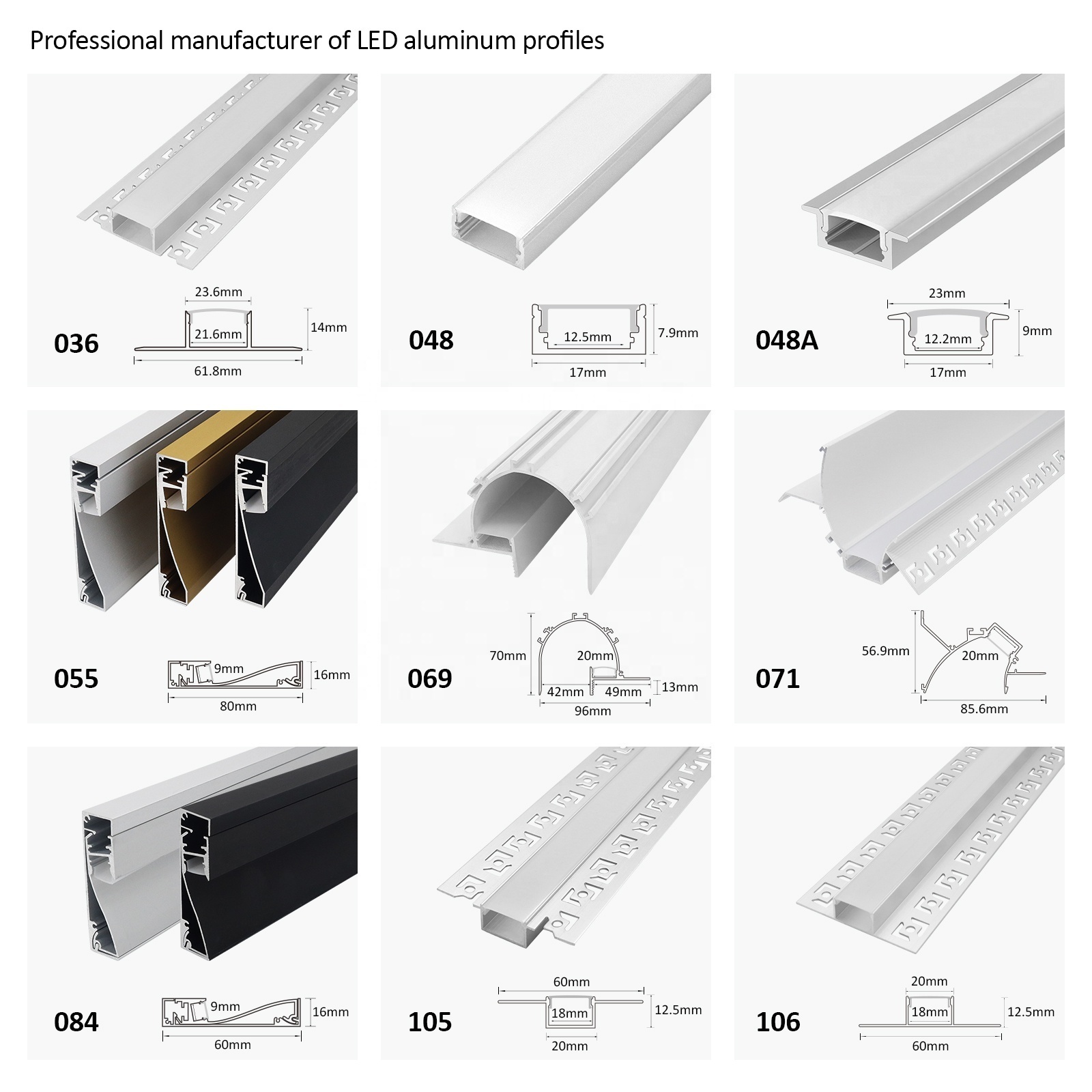 Aluminium Profile for LED Lighting Strip Recessed Aluminum Channel Diffuser Light LED Profile