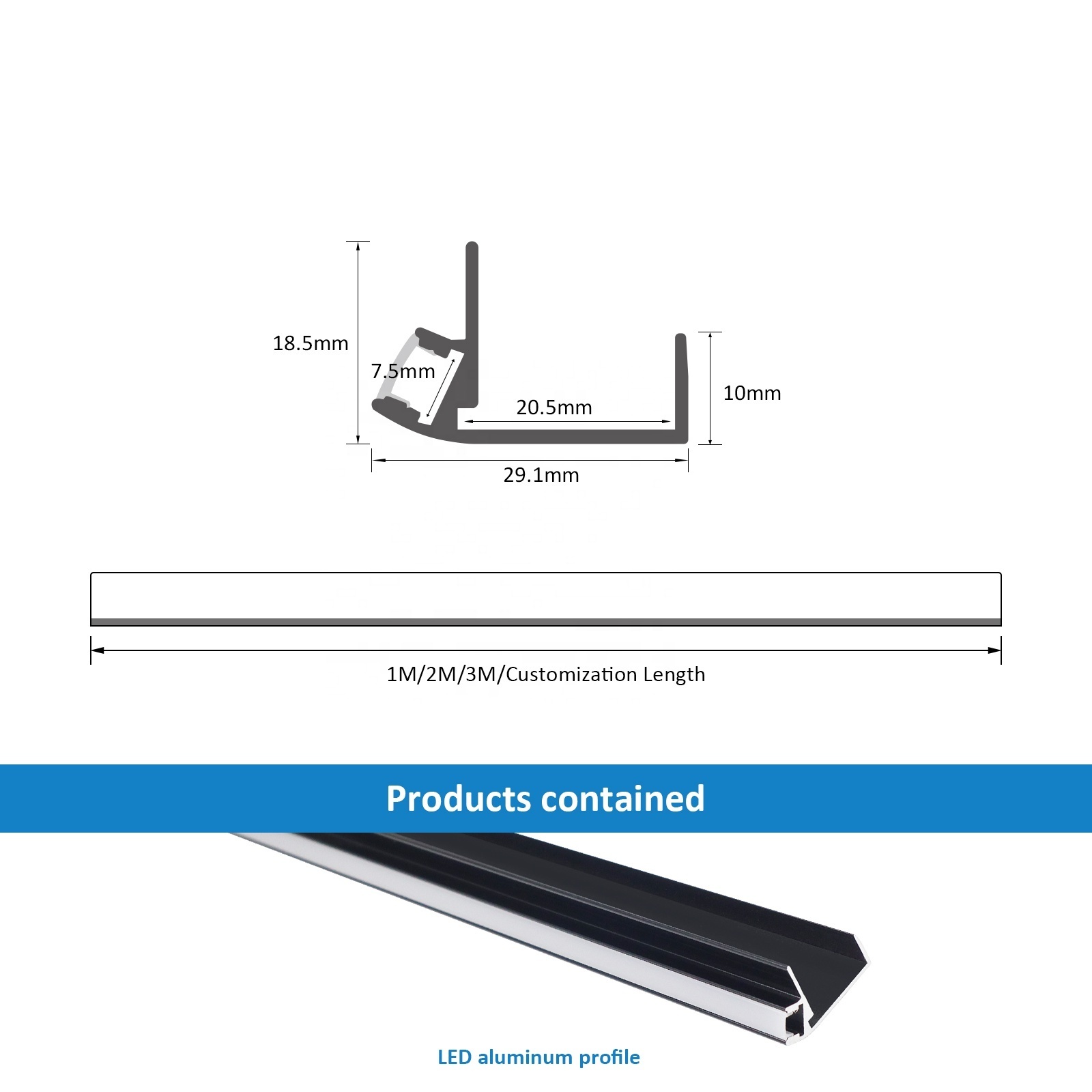 New Arrival 043 Aluminum Profile U Shape Cabinet 18mm Baseboard Surface Mounted Channel For Led Light