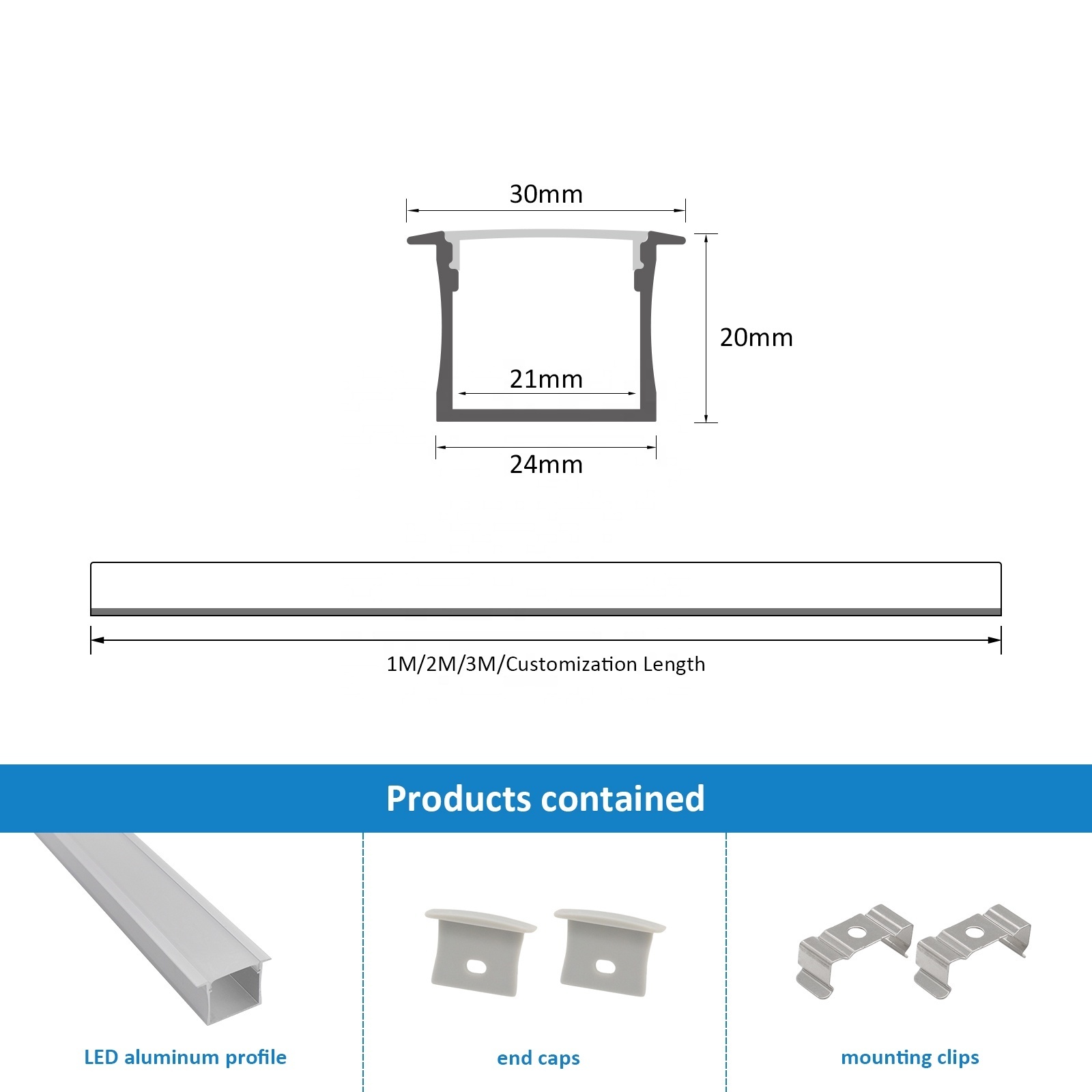 Recessed Aluminium 028A Trim T-slot 30*20MM Aluminium Profile For Led Strip Lighting