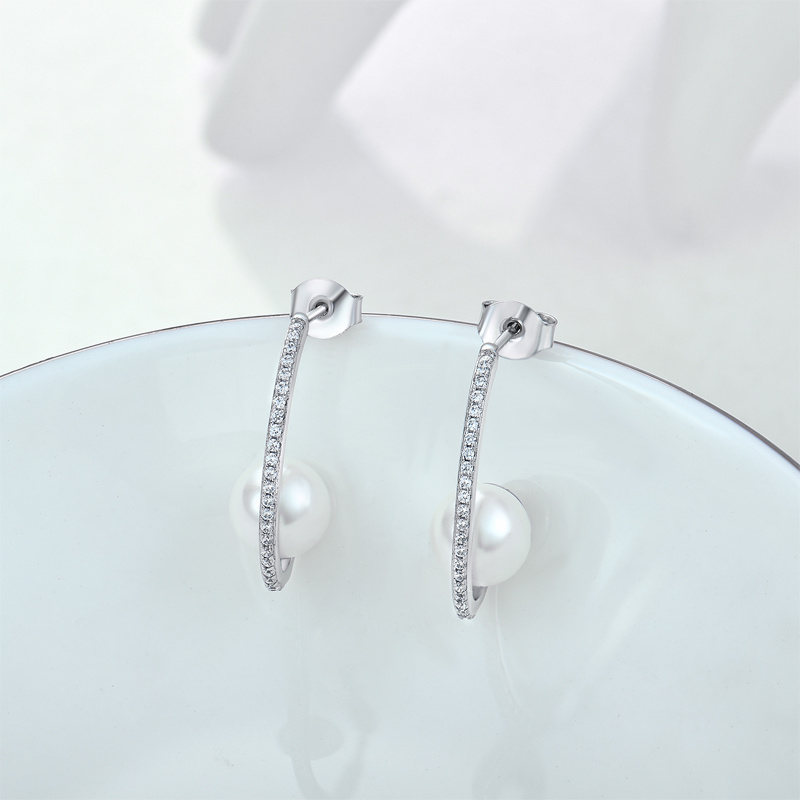 Popular Brands Classic 925 Sterling Silver White Zircon Stud Earrings Rhodium Plated Women Drop Pearl And Stone Fashion Earring