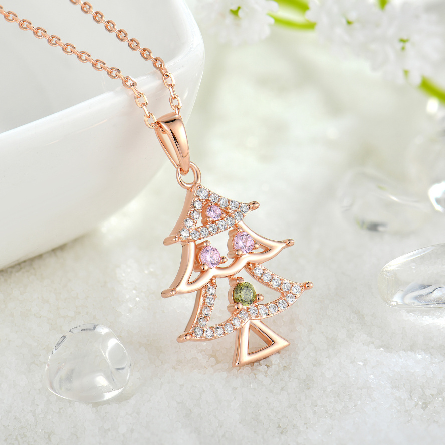 New Arrival 925 Silver Jewelry Adorned Christmas Tree Charm Dainty Christmas Rose Gold Plated Pendant Necklace Wholesale