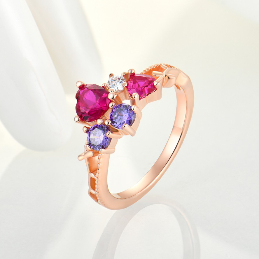 Custom Luxury Cocktail Rings Fine Jewelry Designer Sterling Silver S925 18K Rose Gold Plated Heart Colourful Zirconia Rings