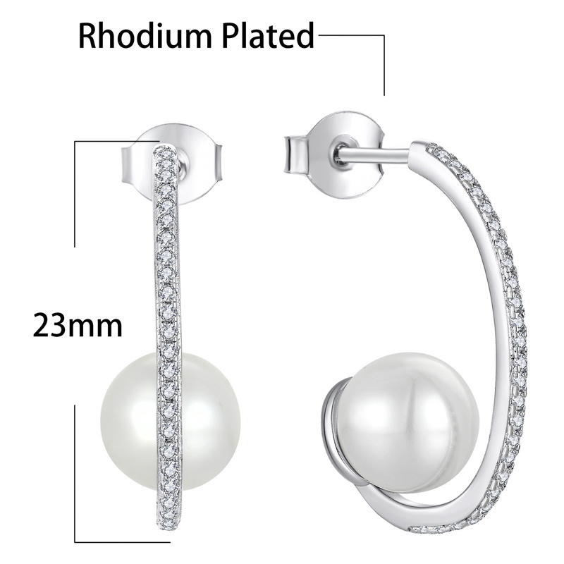 Popular Brands Classic 925 Sterling Silver White Zircon Stud Earrings Rhodium Plated Women Drop Pearl And Stone Fashion Earring