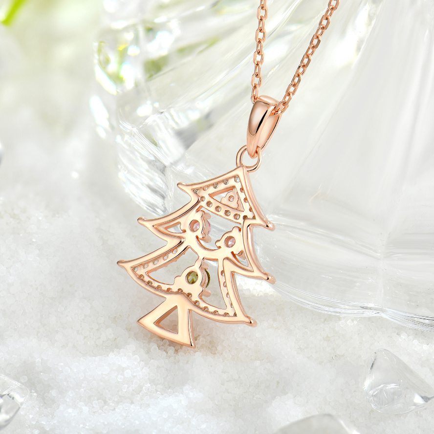 New Arrival 925 Silver Jewelry Adorned Christmas Tree Charm Dainty Christmas Rose Gold Plated Pendant Necklace Wholesale