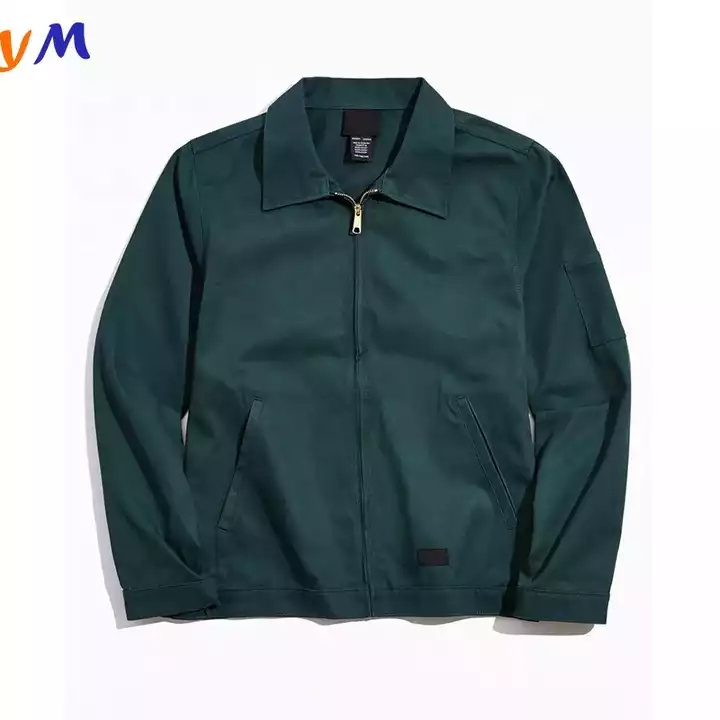 OEM Custom High Quality Hand Pockets Turn Down Collar Zip Up Front Durable Cotton Workwear Heavy Cotton Work Jacket for Men