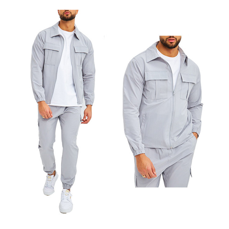 New design custom fashionable high street zip up jacket and cargo jogging pants 2 piece co-ord set