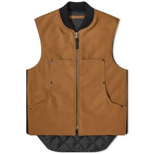 custom design logo mens 100% cotton canvas contrast collar quilted lining big pockets zipper fly workwear vest