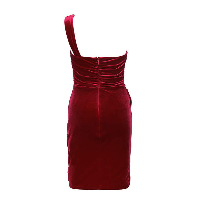 OEM Deep Half Sleeve Red Elegant Sexy Party Bodycon Women's Velvet Draped Dress