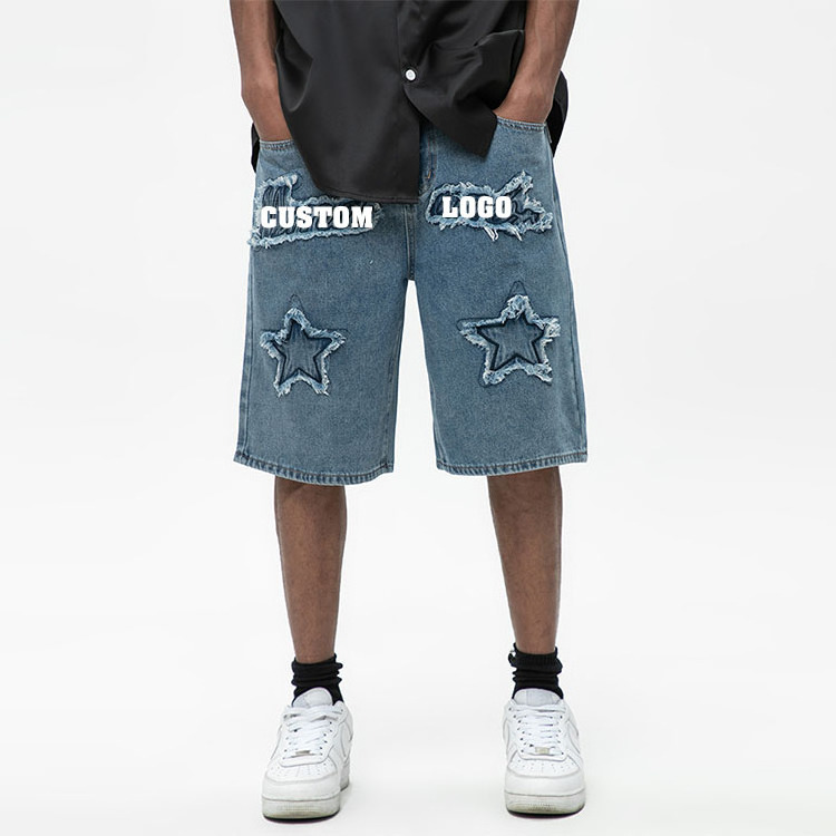 Custom Men Oversized Bermuda Streetwear Oem Ripped Distressed Embroidery Denim Jean Cotton Shorts for Mens