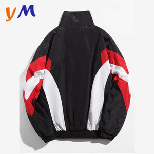 OEM Custom Logo Wholesales Fashion Zip Up Hooded Windbreaker Color Block Stand Collar Vintage Windbreaker Nylon Men Jacket