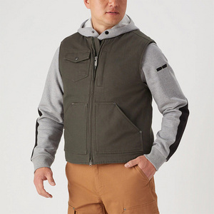 OEM ODM Men Black Quilted Lined Warm Outdoor Patch Pockets Khaki Casual Jacket Work Wear Canvas Vest