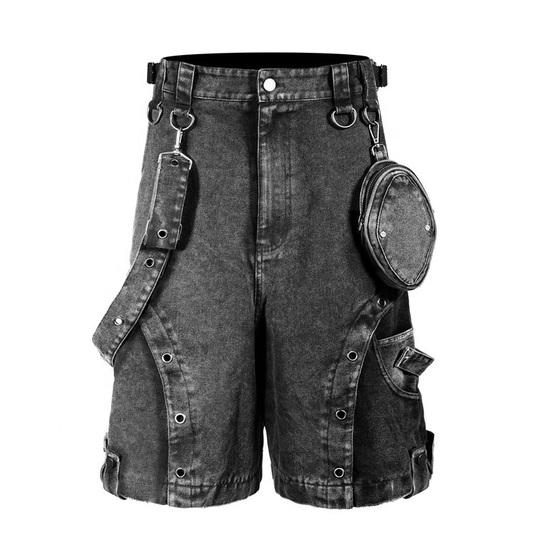 Custom High Quality heavy thick 480gsm denim shorts custom pockets cargo street wear distressed acid washed cargo denim shorts