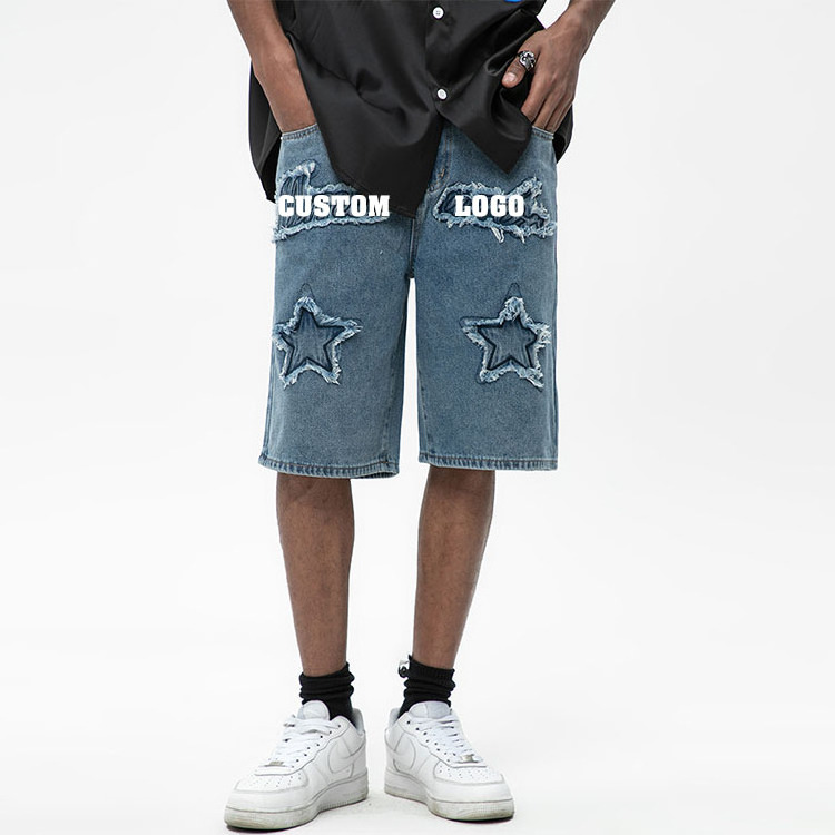 Custom Men Oversized Bermuda Streetwear Oem Ripped Distressed Embroidery Denim Jean Cotton Shorts for Mens