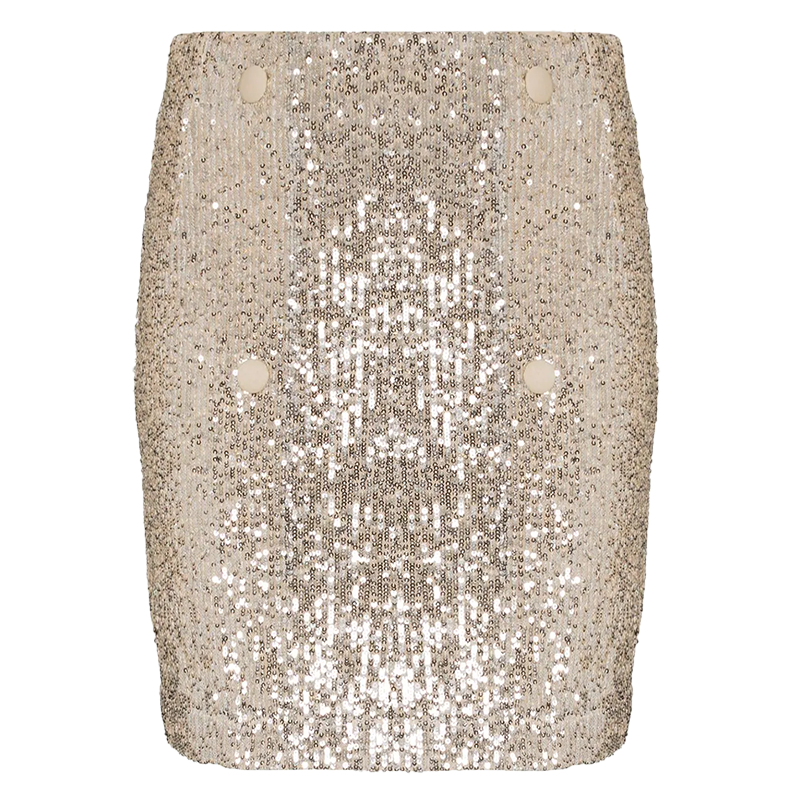 Party Club Wear High Waist Sequin Embellishment Thigh Length Gold Tone Polyester Bling Skirt Sexy Girl Mini Skirt Wrap Skirt Wom