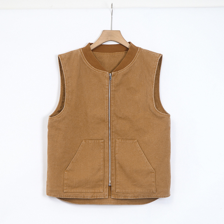 OEM Service Heavy Duty Men Quilted Lined Outdoor Big Pockets Casual Jacket Work Wear Canvas Vest