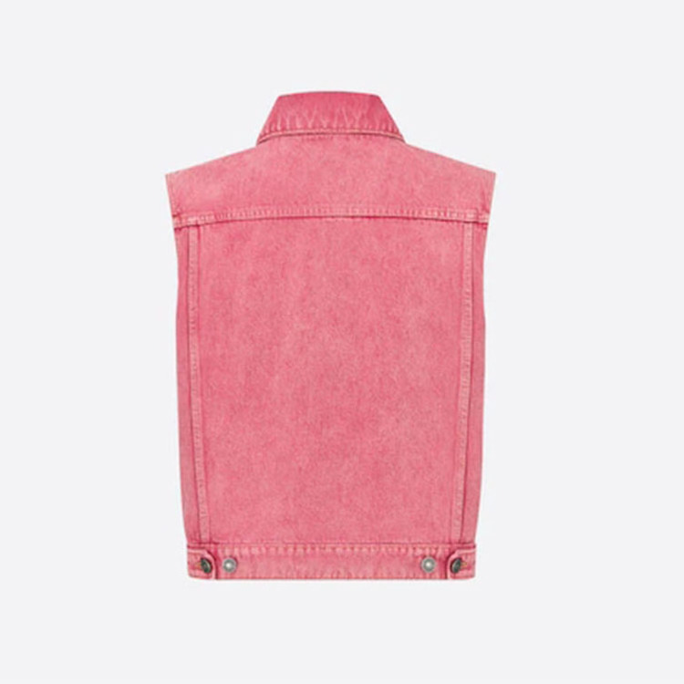 unisex custom fashion side seam pockets button placket overdyed cotton pink denim work jacket vest