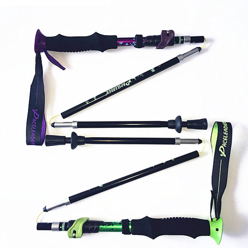 Custom Five Sections Folding Telescopic Hiking Pole Aluminum Alloy External Lock Speed Lock Walking Cane Stick