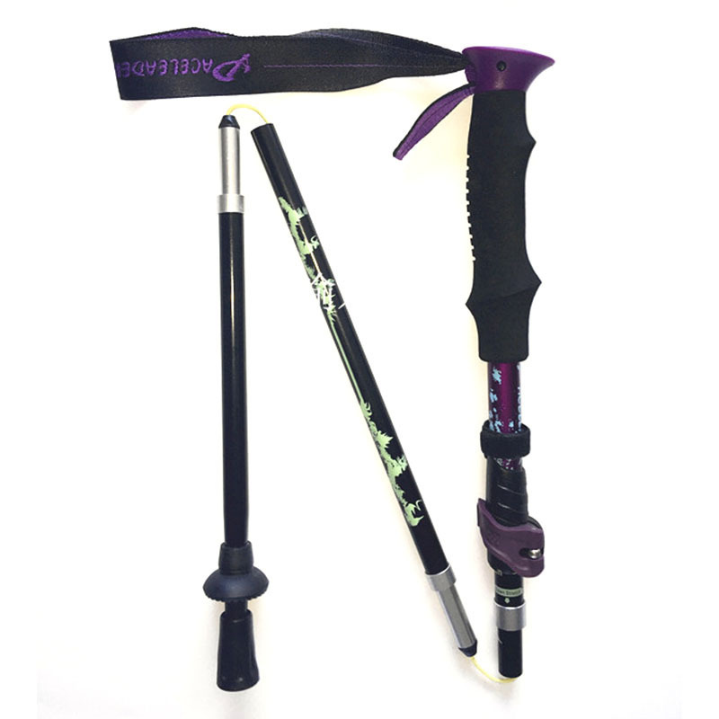 Custom Five Sections Folding Telescopic Hiking Pole Aluminum Alloy External Lock Speed Lock Walking Cane Stick