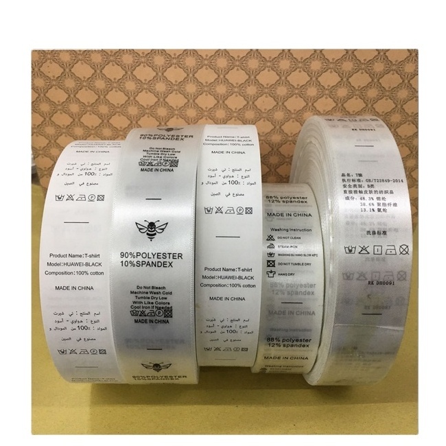 Wholesale Cheap Nylon Polyester Wash Care Labels Clothing Size Labels White Silk Washing Instruction Label