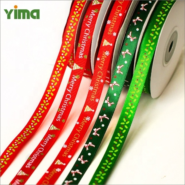 Wholesale Merry Christmas gift ribbon roll satin cotton grosgrain metallic Christmas wired ribbons printed