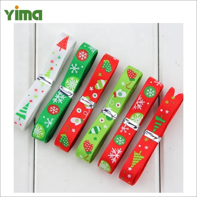 Wholesale Merry Christmas gift ribbon roll satin cotton grosgrain metallic Christmas wired ribbons printed