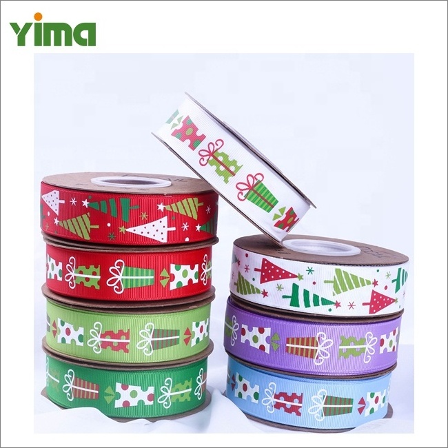 Wholesale Merry Christmas gift ribbon roll satin cotton grosgrain metallic Christmas wired ribbons printed