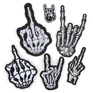 6PCS Custom Exquisite Punk Embroidery Patches Cool  Hand Bone Patches Black and White for Clothes Embroidery Badges