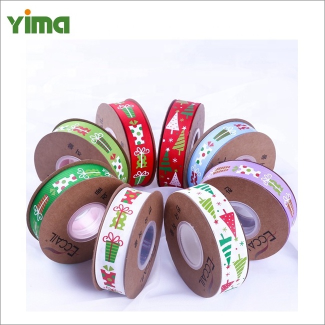 Wholesale Merry Christmas gift ribbon roll satin cotton grosgrain metallic Christmas wired ribbons printed