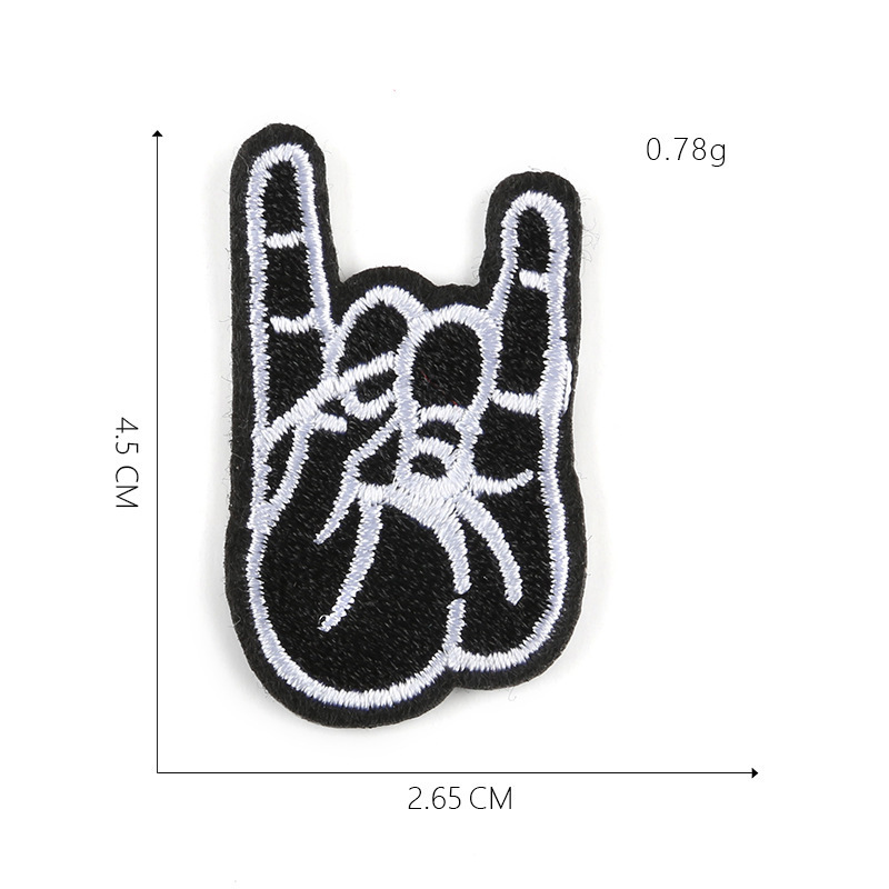 6PCS Custom Exquisite Punk Embroidery Patches Cool  Hand Bone Patches Black and White for Clothes Embroidery Badges