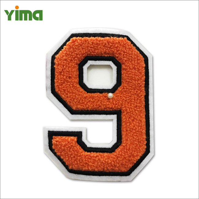 Wholesale custom packaging alphabet letter embroidery applique golden edge iron on pink chenille patches