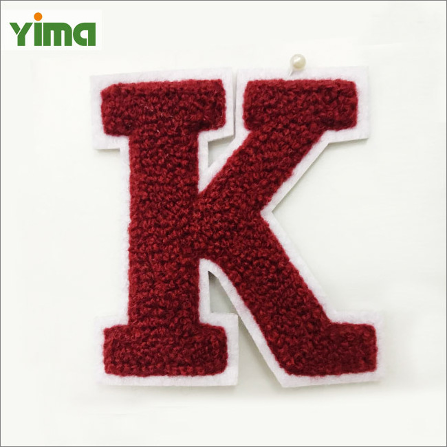 Wholesale custom packaging alphabet letter embroidery applique golden edge iron on pink chenille patches