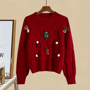 Wholesale Christmas New Women's Knitted Sweater Top Autumn/Winter Sexy Shirt Pullover Sweater Jacket Loose Knitted Cardigan