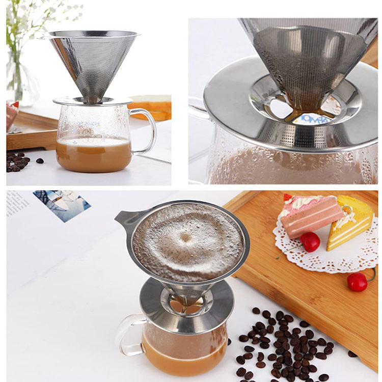 Pour Over Coffee Maker With Cup Stand Premium Quality Stainless Steel Reusable Drip Cone Coffee Filter