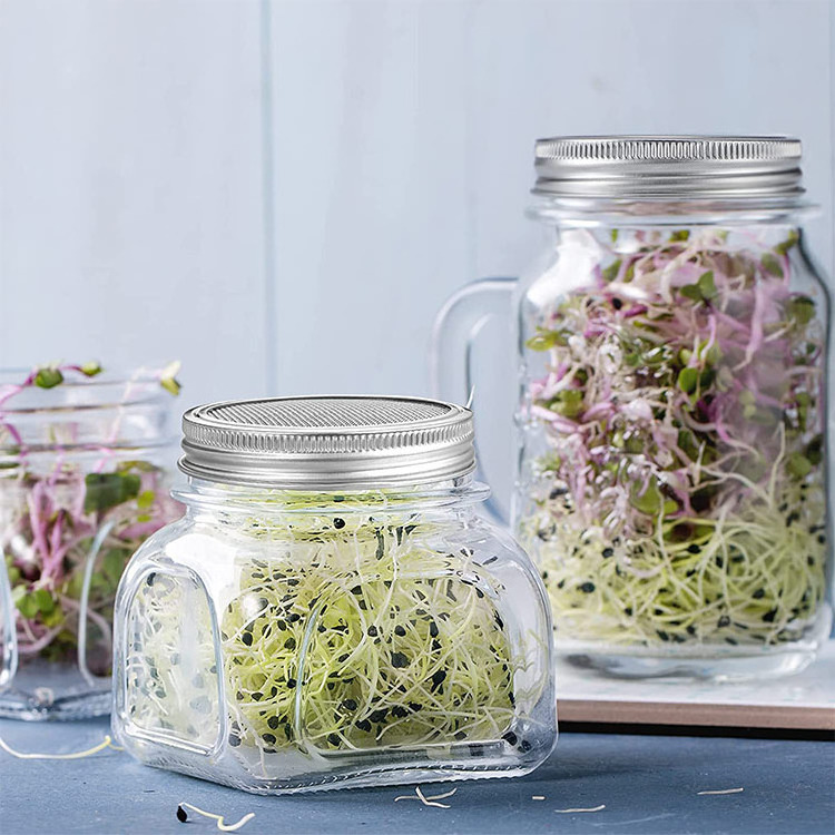 Kitchen Gadgets 2022 Glass Mason Jar Seed Sprouting Jar With Stainless Steel Sprouting Lids And Ceramic Plate