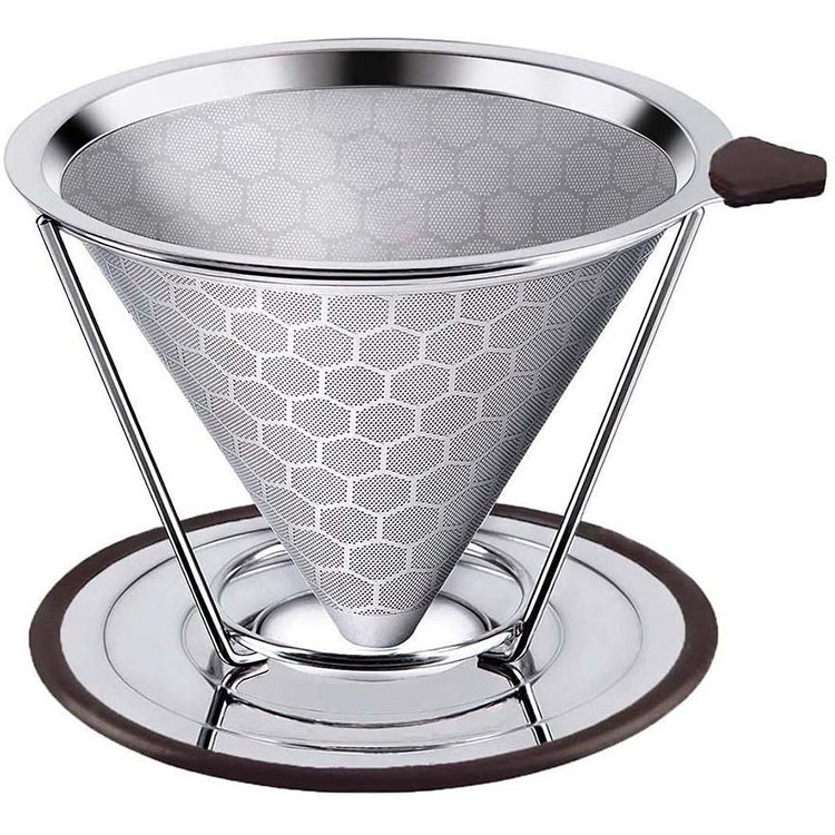 Pour Over Coffee Maker With Cup Stand Premium Quality Stainless Steel Reusable Drip Cone Coffee Filter