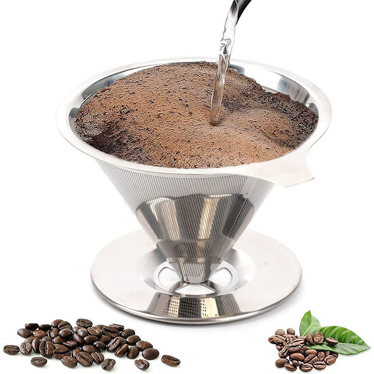 Pour Over Coffee Maker With Cup Stand Premium Quality Stainless Steel Reusable Drip Cone Coffee Filter