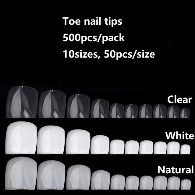 Yimart 500pcs Full Cover Acrylic UV Gel Toe Nail Tips False Type with Design Style for Finger Artificial Toe Nails