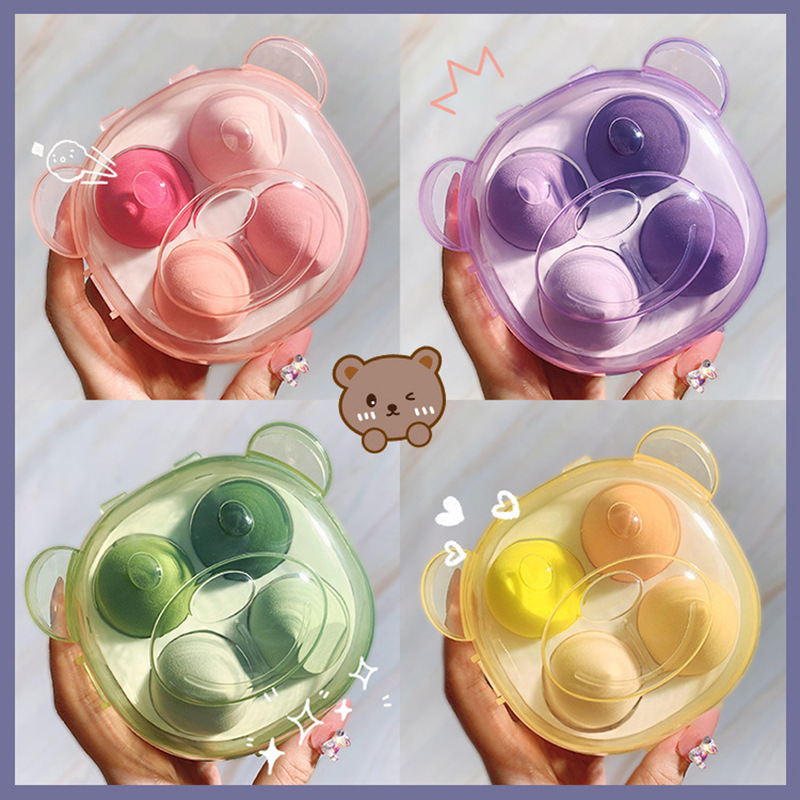 Yimart 4pcs/set Bear Makeup Sponge Heart-Shape Box Non-Latex Material Cosmetic Puff Powder Foundation Use Beauty Make Up Tools